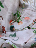 Elegant Chinese Lacquer Art Green Pendant Necklace | Inspired by Nature | 20MM Bead | Czech Glass Accents | 38+6CM(15+2.3 inch) Adjustable