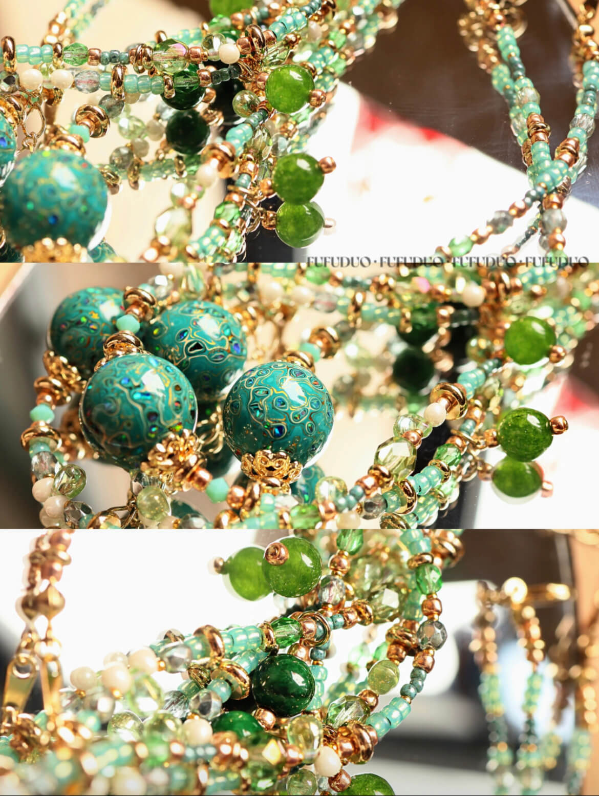 Elegant Chinese Lacquer Art Green Pendant Necklace | Inspired by Nature | 20MM Bead | Czech Glass Accents | 38+6CM(15+2.3 inch) Adjustable